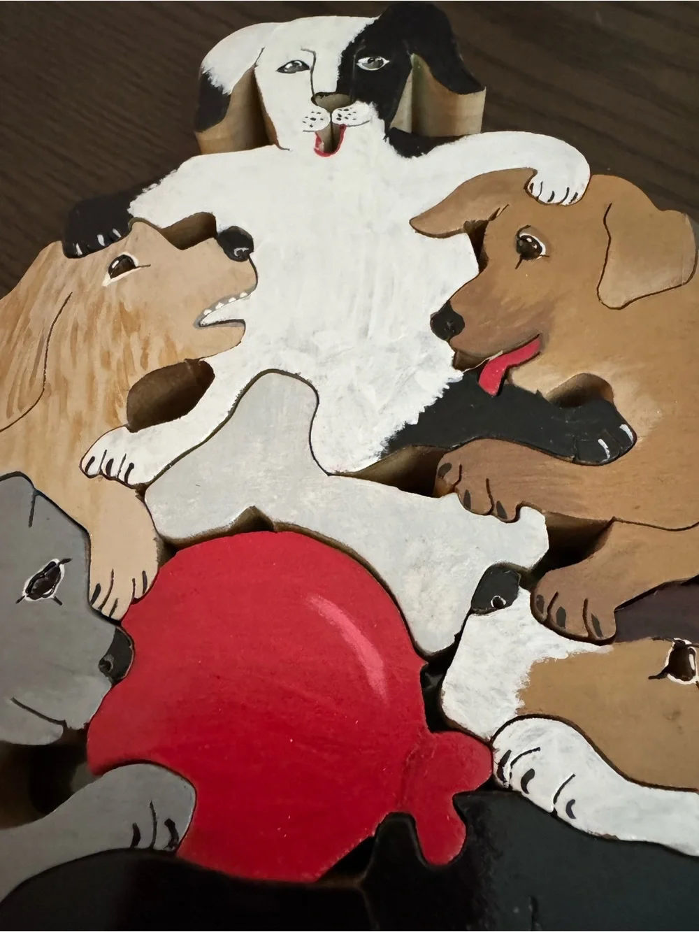 Hand-Painted Dog Family wood puzzle - White, Brown, Black